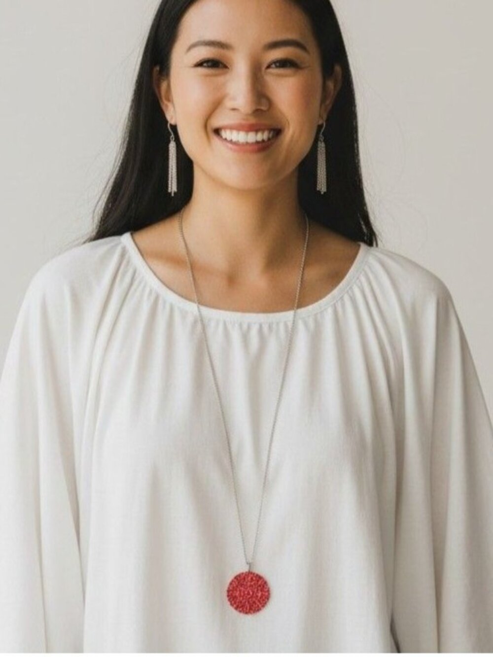 Boho Necklace Set Coral Mandala Pendant Long Chain Earrings Festival